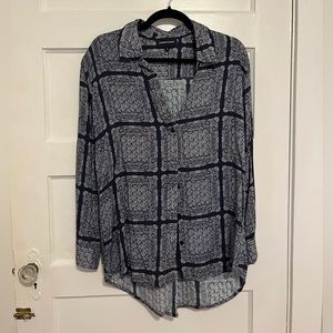 French Curve - Navy and Whitr bandana print button down - XL